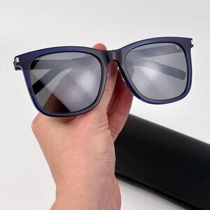 Saint Laurent SL116K Square Sunglasses – Blue Frame Silver Lenses | Model 003